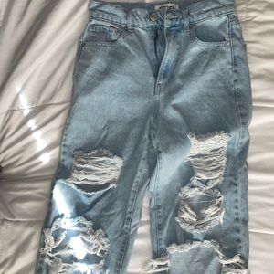RSQ baggy jeans, size 25, light wash, distress in front, straight baggy leg